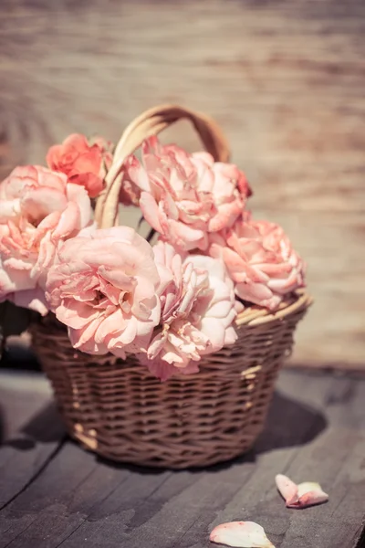 Roses roses dans le panier — Photo