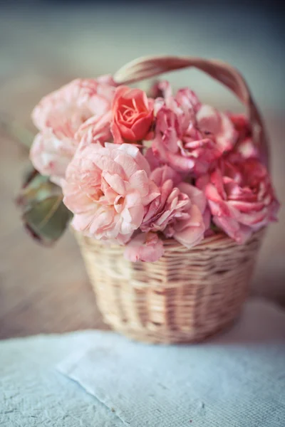 Roses roses dans le panier — Photo