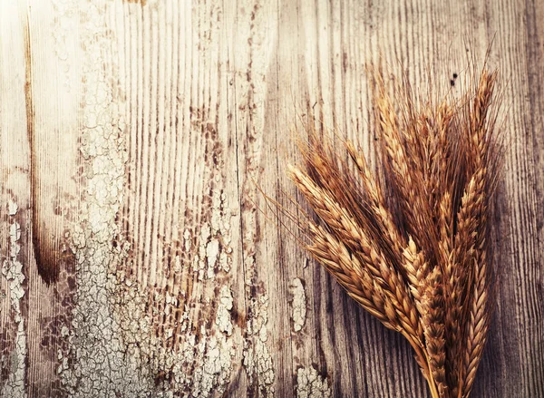 Épillets de blé sur une vieille table en bois — Photo