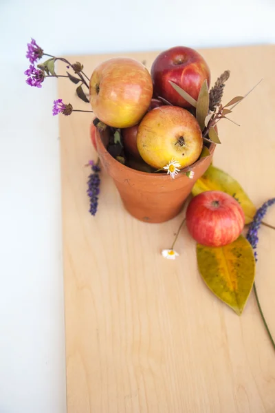 Manzanas y hojas de otoño — Foto de Stock