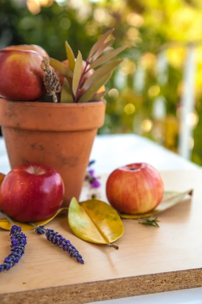 elma ve sonbahar yaprakları