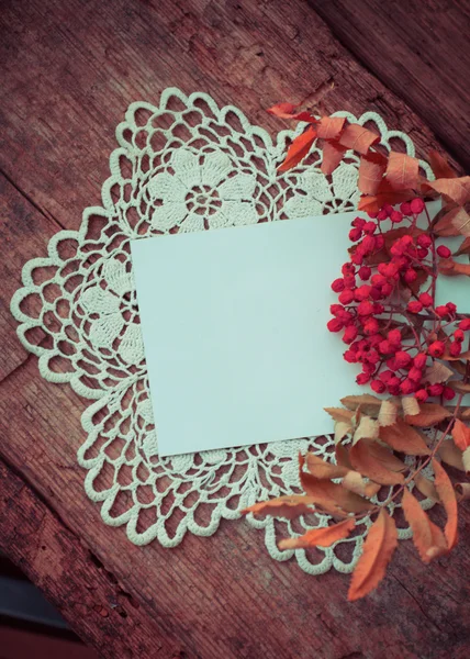 Red berries on hand made napkin — Stock Photo, Image