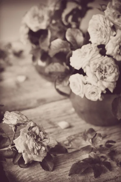 Roses on wooden table — Stock Photo, Image