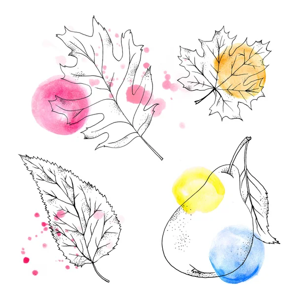 Ręcznie rysowane liście kolorowe plamy — Zdjęcie stockowe