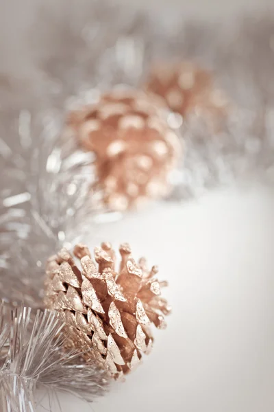 Vánoční pozadí s borovicovými šiškami — Stock fotografie