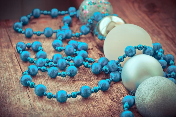 Blue silver ornaments beaded necklace and silver balls — Stock Photo, Image