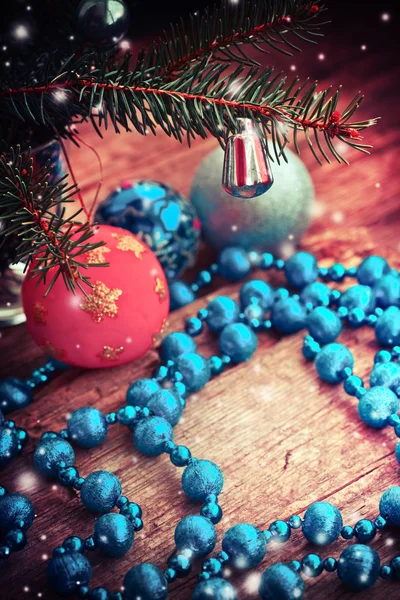 Blue silver ornaments beaded necklace and balls — Stock Photo, Image