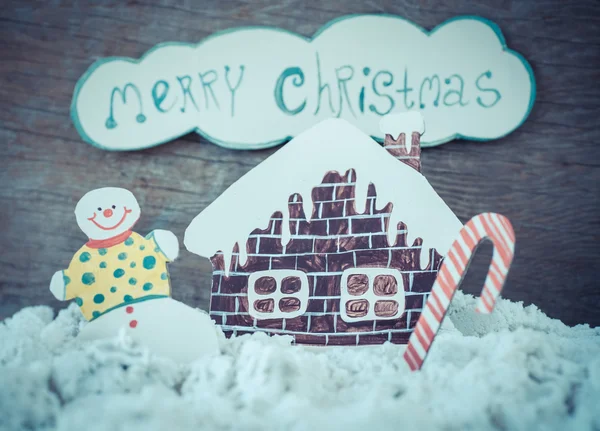 Papel hecho a mano decoración de Navidad y nieve —  Fotos de Stock