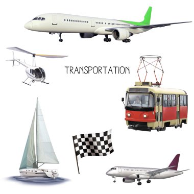 Hava uçak, troleybüs, yat, düz ve helikopter