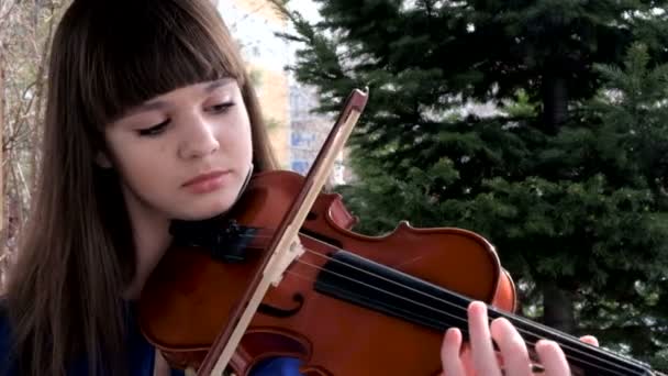 Красивая девушка играет на скрипке — стоковое видео