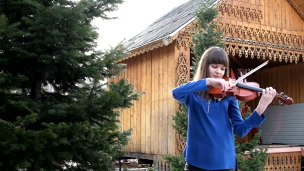 Красивая девушка играет на скрипке — стоковое видео