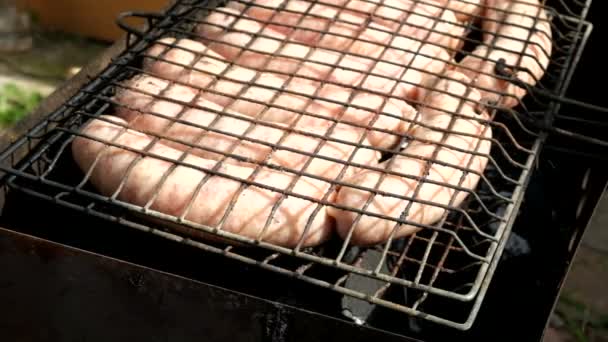 Барбекю м'ясо ковбаса — стокове відео