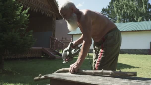 Ο γέρος πριόνισμα ξύλου — Αρχείο Βίντεο