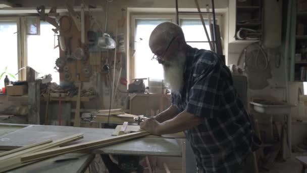 The old man male carpenter — Stok Video