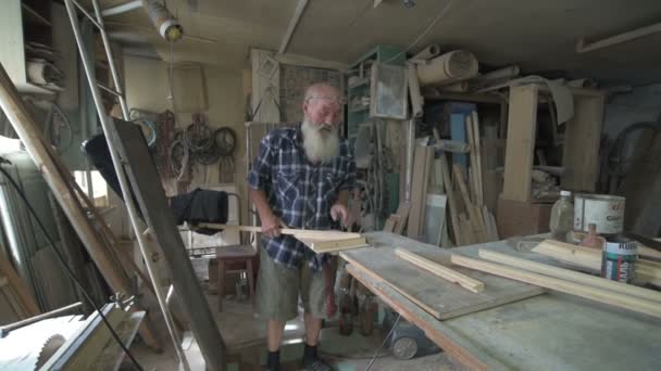 The old man male carpenter — Stock Video