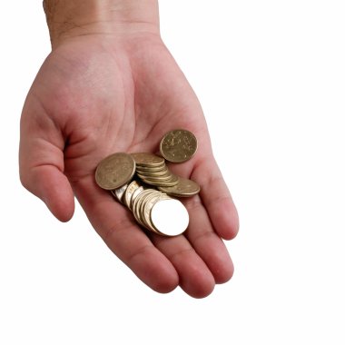 Beyaz bir arka plan üzerinde elinde para