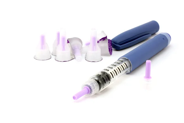 Blue insulin syringe pen — Stock Photo, Image