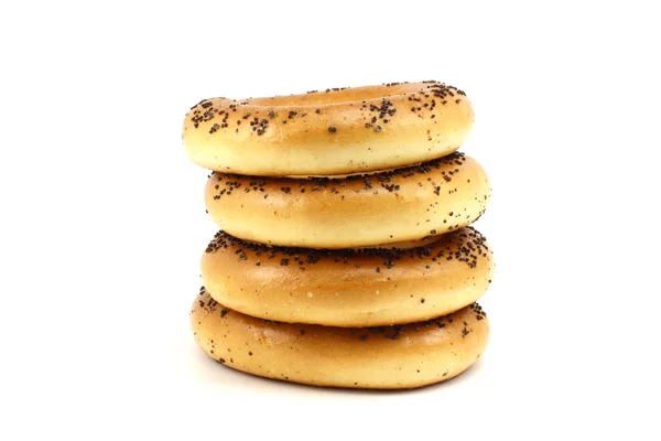 Vários bagels de papoula empilhados — Fotografia de Stock