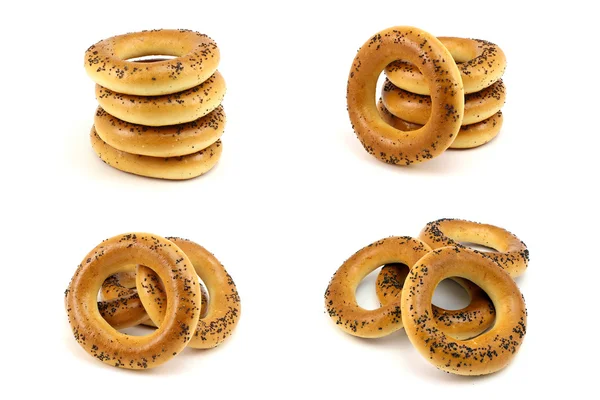 Colagem de quatro fotos de bagels — Fotografia de Stock