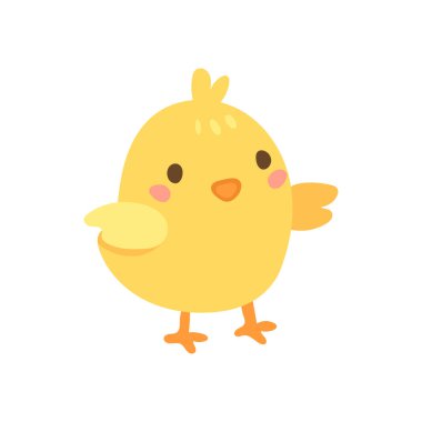 Küçük kanatları ve gagası olan sevimli sarı Paskalya karikatürü, büyüleyici bebek partisi, çiftlik teması ve çocuk parti illüstrasyonları..