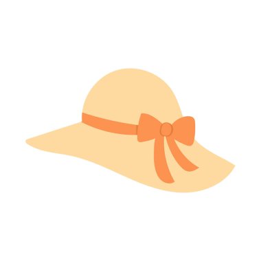 Geniş hasır şapka, kurdele yayı, minimalist yaz moda aksesuarı plaj tatili grafikleri, seyahat blogu tasarımı, deniz kenarı yaşam tarzı içeriği ve güneşli bayram temaları için mükemmel bir illüstrasyon..