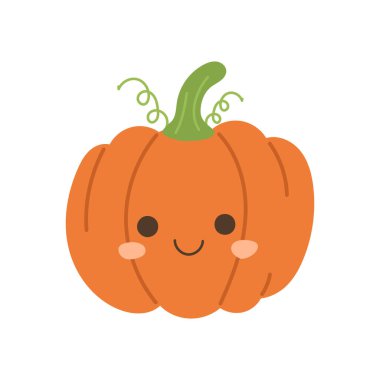 Balkabağı Cadılar Bayramı, vektör çizimi ve sonbahar portakalı için izole edilmiş. Doğanın şirin karikatür ikonu Şükran Günü balkabağı ve mutlu bayramlar kutlaması. Vektör için kabak sanat çiftliği.