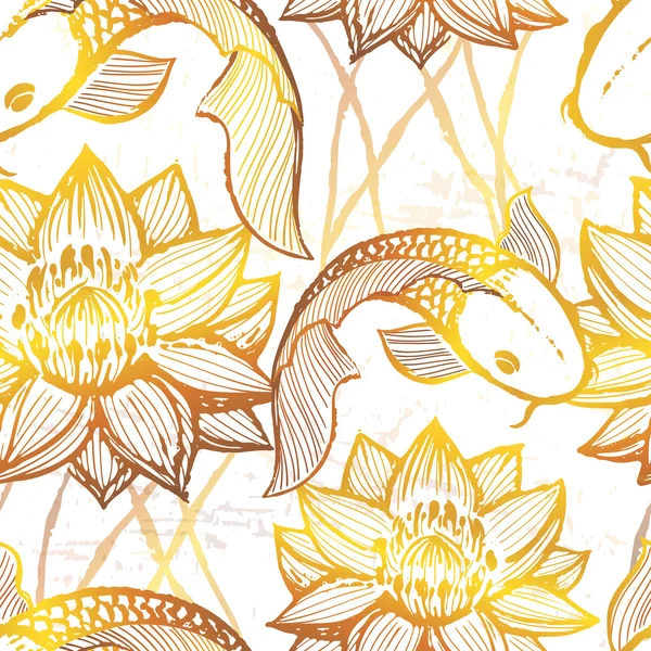 Mürekkep el çekilmiş altın koi seamless modeli