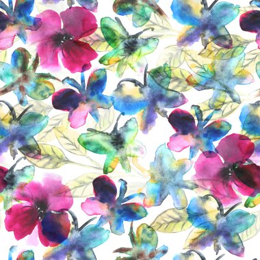 Suluboya kelebekler çiçek soyut seamless modeli