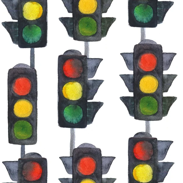 Közlekedési lámpák akvarell zökkenőmentes minta — Stock Fotó