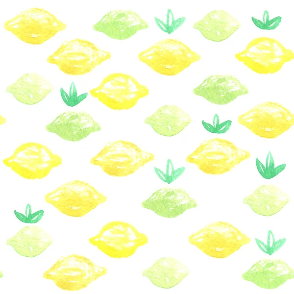 Akvarell citroner och limefrukter seamless mönster — Stockfoto