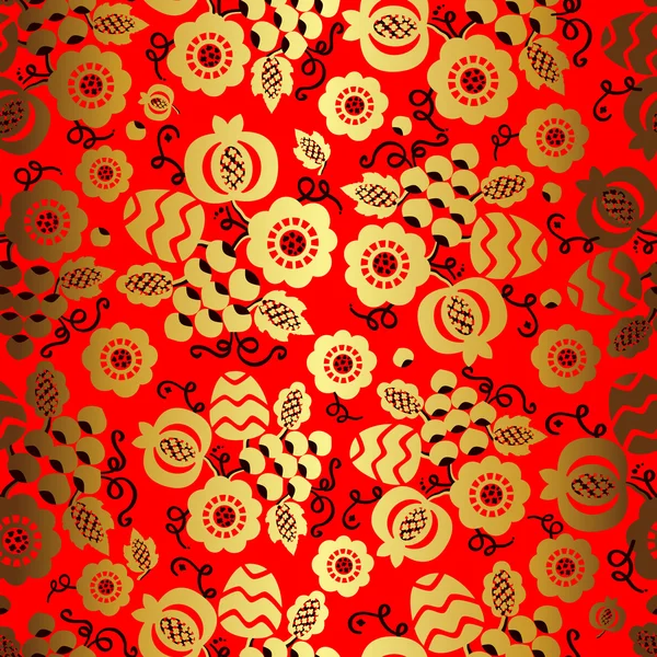 Ornement floral doré sur fond rouge dans le style chinois — Image vectorielle