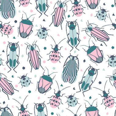 - Böcek koleksiyonu. Parlak ve komik böcekleri olan kusursuz bir model. Renkli geometrik hatalar.