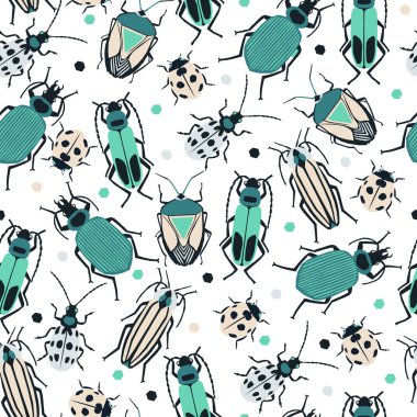 - Böcek koleksiyonu. Parlak ve komik böcekleri olan kusursuz bir model. Renkli geometrik hatalar.
