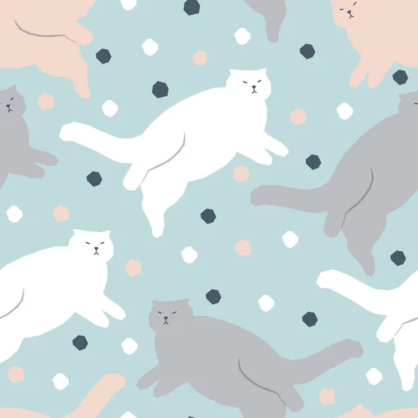 Vector Seamless Pattern Fat Lazy Lying Cats Kids Flat Design — Stock Vector