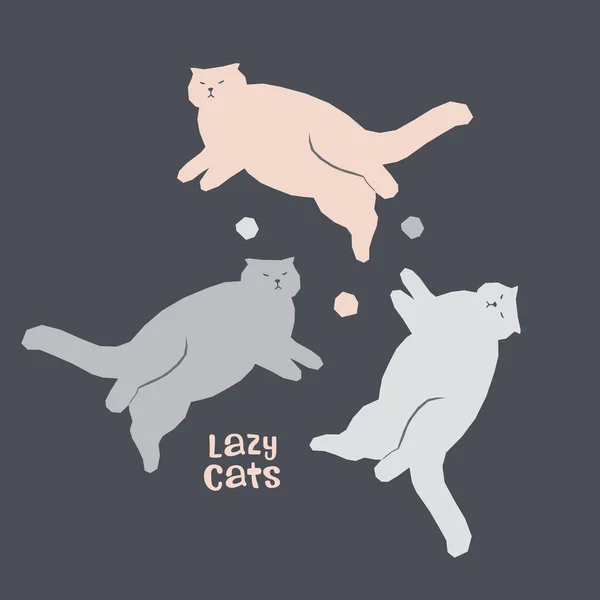 Векторна Колекція Товстими Ледачими Котами Дитячі Плоскі Дизайнерські Коти Ілюстрації — стоковий вектор