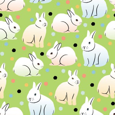 Geometrik tarzda açık yeşil zemin üzerinde paskalya tavşanları ile vektörsüz desen