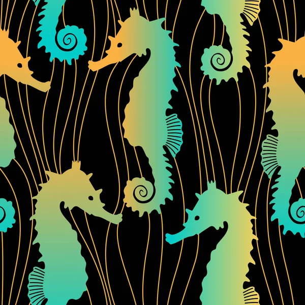 Seamless pattern with underwater animals. Vector illustration with sea inhabitants seahorses. Marine life design.