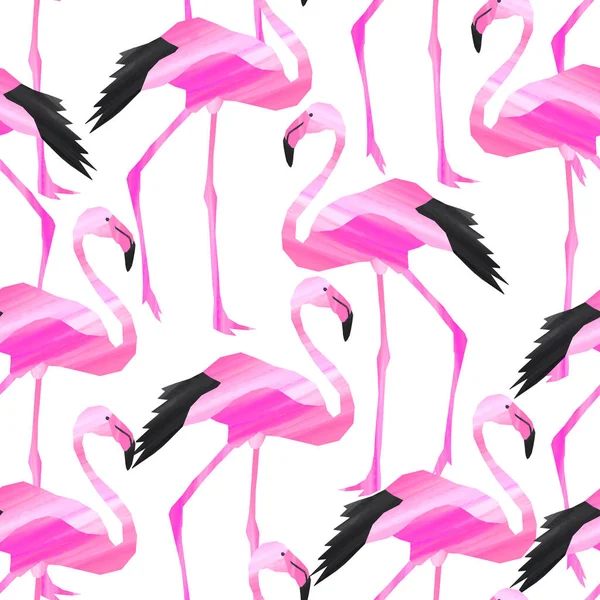 Безшовна ілюстрація з рожевими фламінго в паперовому стилі Цифровий папір з екзотичними птахами — стокове фото