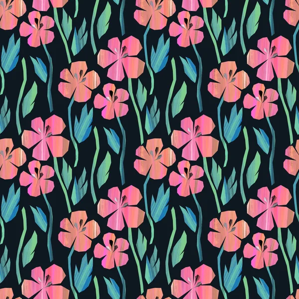 Sömlös illustration med sommar blommande vilda blommor i papper stil Digital papper med blommor Blommig design — Stockfoto