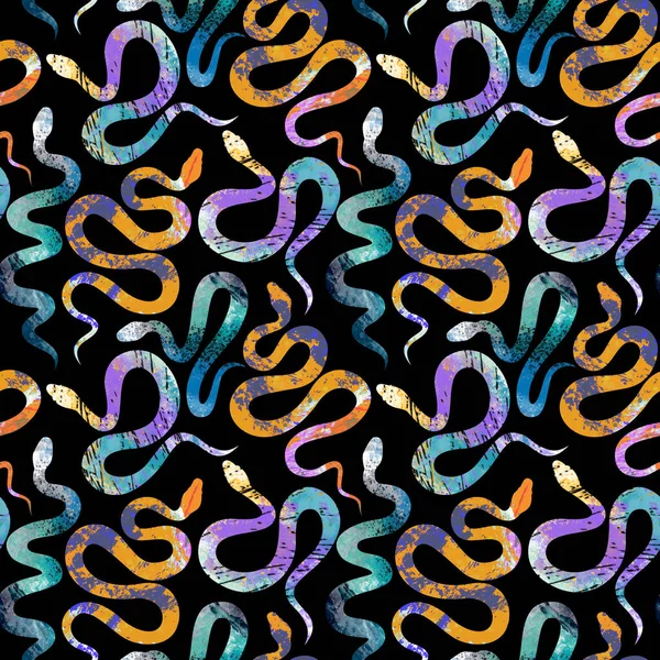 Seamless illustration with bright snakes in paper cut style Digital paper with exotic reptiles — Stock Photo, Image