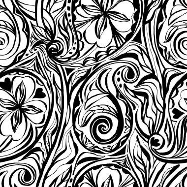 Çizgili sanat çiçekleriyle siyah beyaz desenli