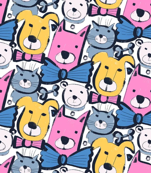 Seamless pattern with dog faces Funny kids design — Stock Photo, Image