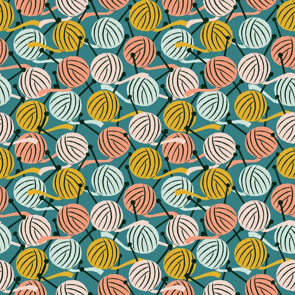 Seamless pattern with balls of yarn Stylish geometric design — Stock Photo, Image
