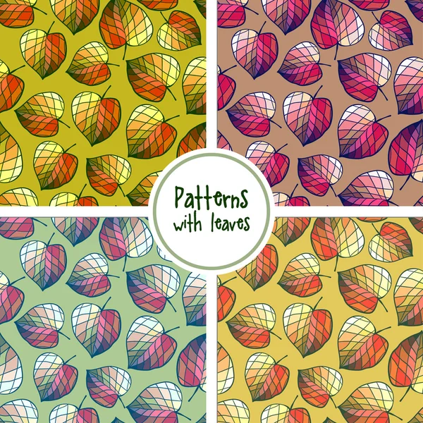 Set van naadloze patronen met gestileerde bladeren — Stockvector
