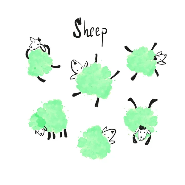 Набор зеленых овец — стоковый вектор