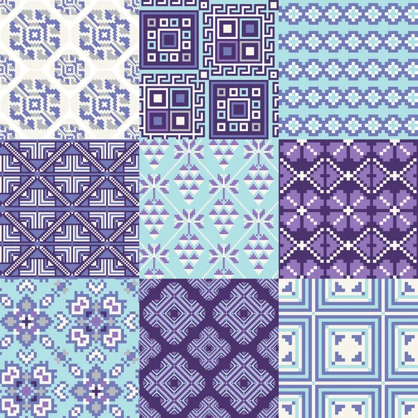 9 retro naadloze ornamenten — Stockvector