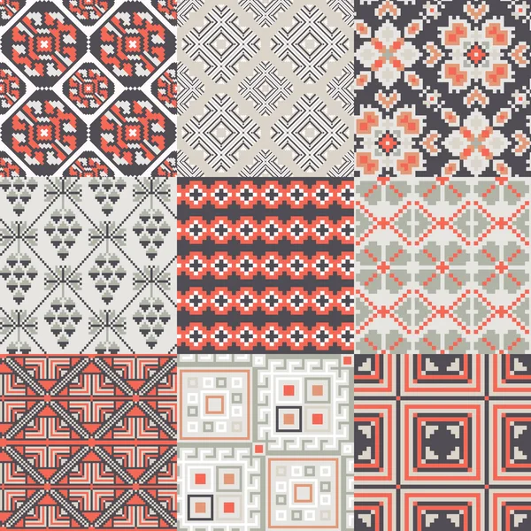 9 retro naadloze ornamenten — Stockvector