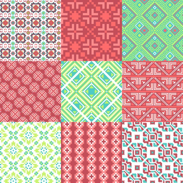 9 retro seamless ornaments — Stock Vector