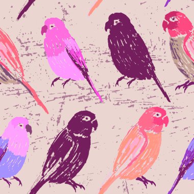 Papağan Dikişsiz desen renkli el ile çizilmiş