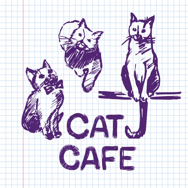 Cat café kézzel rajzolt ábra — Stock Vector
